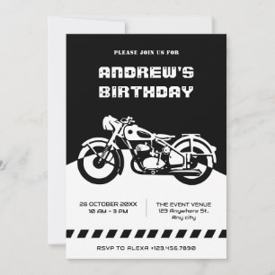Invitation Anniversaire de la moto classique noire et blanche