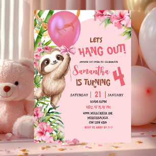 Invitation Anniversaire de la paresseuse de Savannah rose, Fa