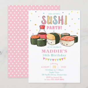 Invitation Anniversaire de la Pastel Girl Kawaii Cute Sushi P