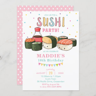 Invitation Anniversaire de la Pastel Girl Kawaii Cute Sushi P