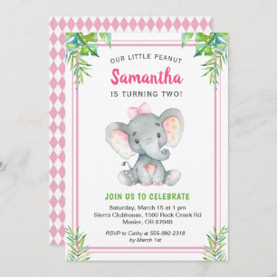 Invitation Anniversaire de la Petite Fille des Éléphants rose