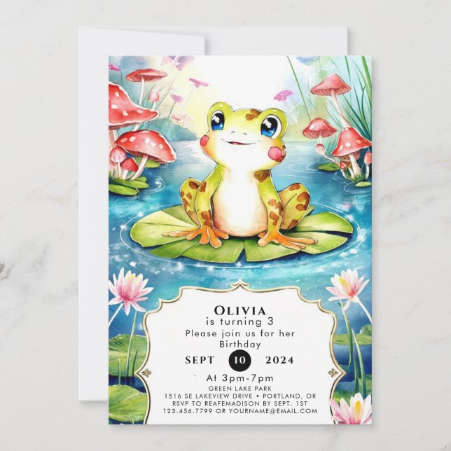 Invitation Anniversaire de la petite grenouille mignonne (Devant)
