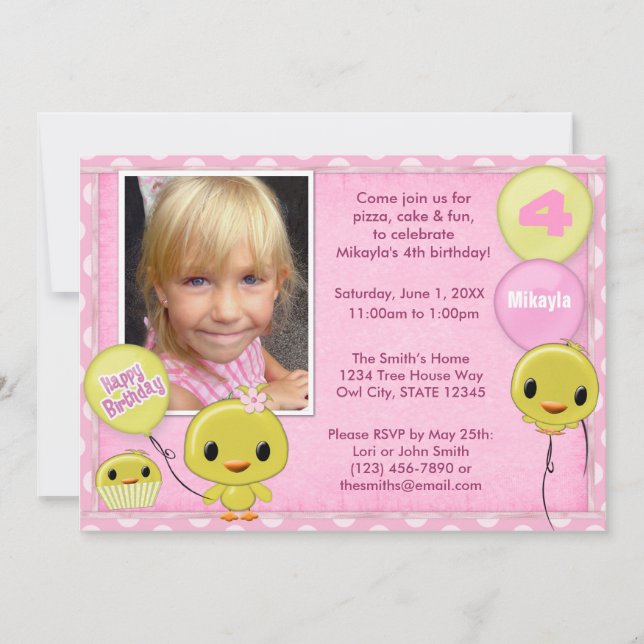 Invitation Anniversaire de la petite poussette jaune Pink (Devant)