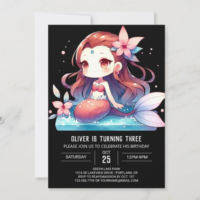 Invitation Anniversaire de la petite sirène enchantée (Devant)