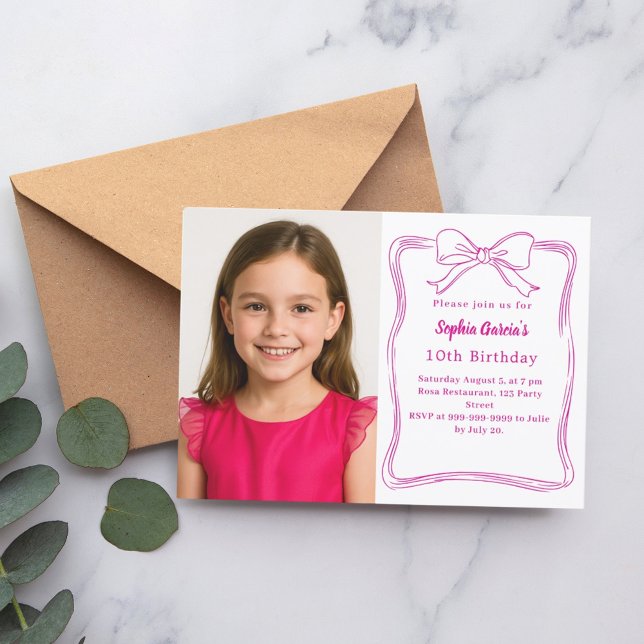 Invitation Anniversaire de la photo arc rose chaud (Créateur téléchargé)