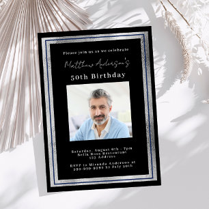 Invitation Anniversaire de la photo en argent noir