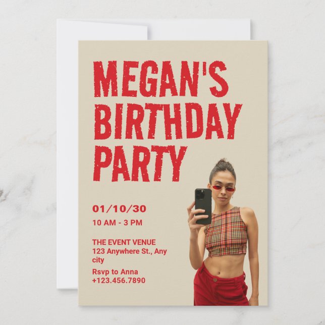 Invitation anniversaire de la photo rouge beige (Devant)