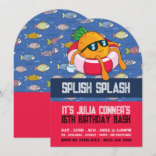 Invitation Anniversaire de la piscine de poisson caricaturale