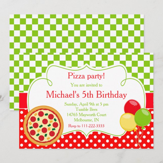 Invitation Anniversaire de la Pizza (Devant / Derrière)