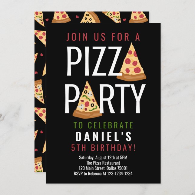 Invitation Anniversaire de la Pizza (Devant / Derrière)