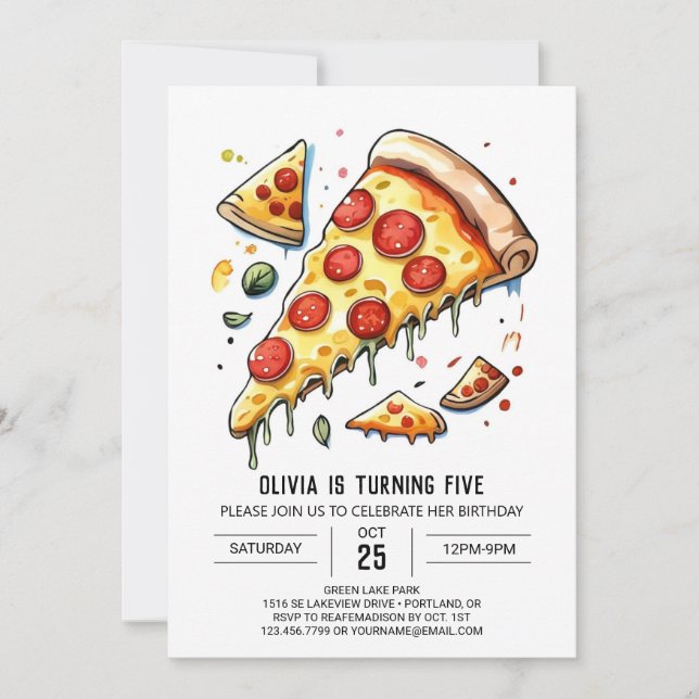 Invitation Anniversaire de la pizza d'aquarelle enchantée (Devant)