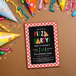 Invitation Anniversaire de la Pizza En vichy Rouge de charme