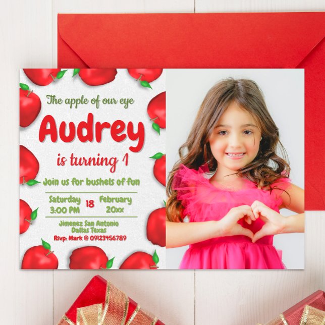 Invitation Anniversaire de la pomme avec photo (Apple Birthday Landscape Invitation with Photo)