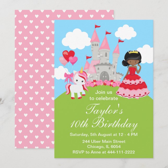 Invitation Anniversaire de la princesse afro-américaine de la (Devant / Derrière)