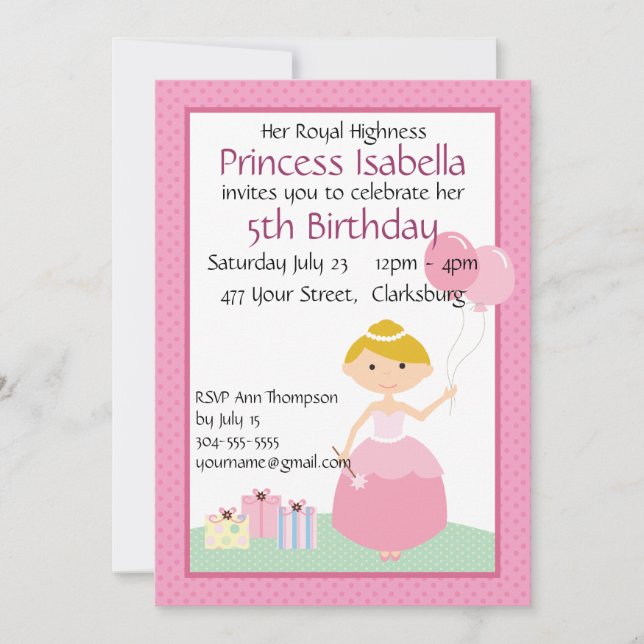 Invitation Anniversaire de la princesse Balloons (Devant)