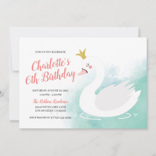 Invitation Anniversaire de la princesse de cygne rose et Turq