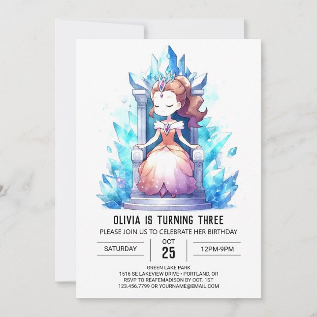 Invitation Anniversaire de la princesse élégante et mignonne (Devant)