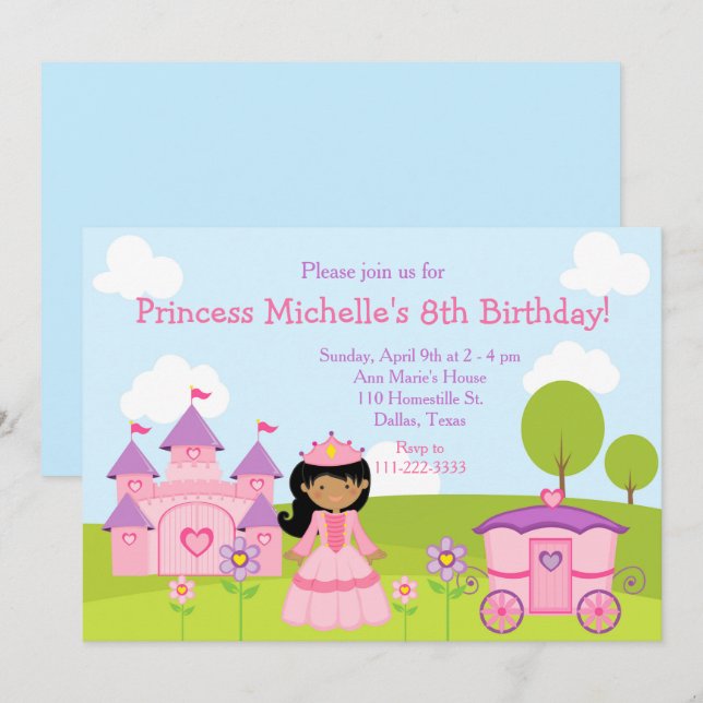 Invitation Anniversaire de la princesse et du château d'Améri (Devant / Derrière)