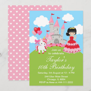 Invitation Anniversaire de la princesse licorne aux cheveux n