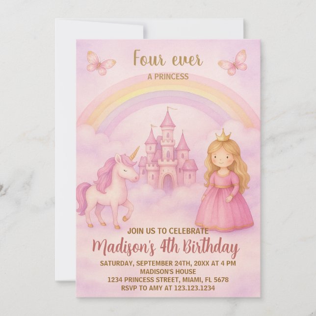 Invitation Anniversaire de la princesse rose (Devant)