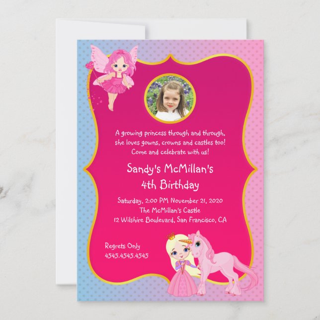 Invitation Anniversaire de la princesse rose Pony (Devant)