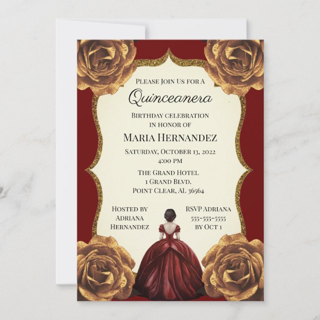 Invitation Anniversaire de la Quinceanera de Bourgogne et d'o (Devant)