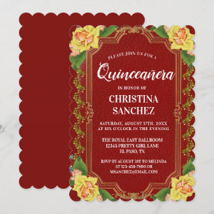 Invitation Anniversaire de la Quinceanera de rose jaune de Bo
