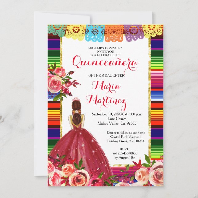 Invitation Anniversaire de la Quinceañera rouge (Devant)
