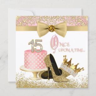 Invitation Anniversaire de la Quincennera rose et or