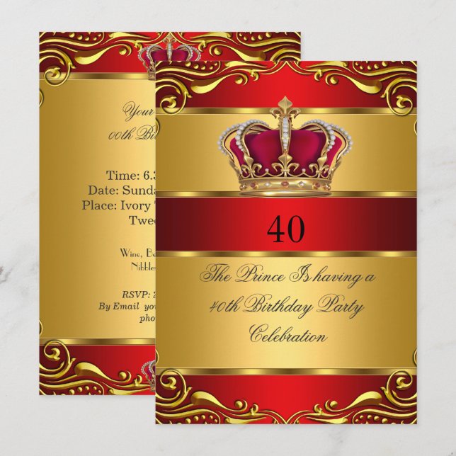 Invitation Anniversaire de la Reine Prince King Regal Red Gol (Devant / Derrière)