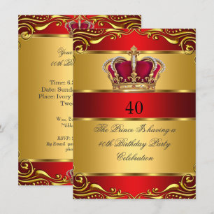 Invitation Anniversaire de la Reine Prince King Regal Red Gol
