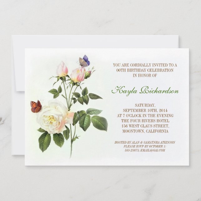 Invitation anniversaire de la rose blanche victorienne (Devant)