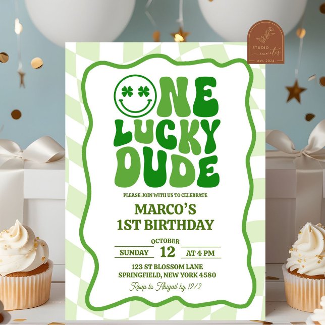 Invitation Anniversaire de la Saint-Patrick vert ondulé rétro (Créateur téléchargé)