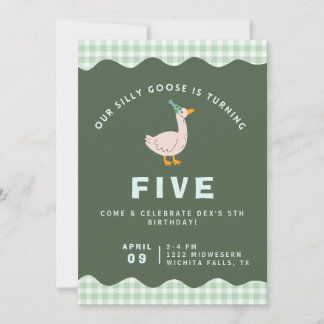 Invitation Anniversaire de la Silly Goose à carreaux verts