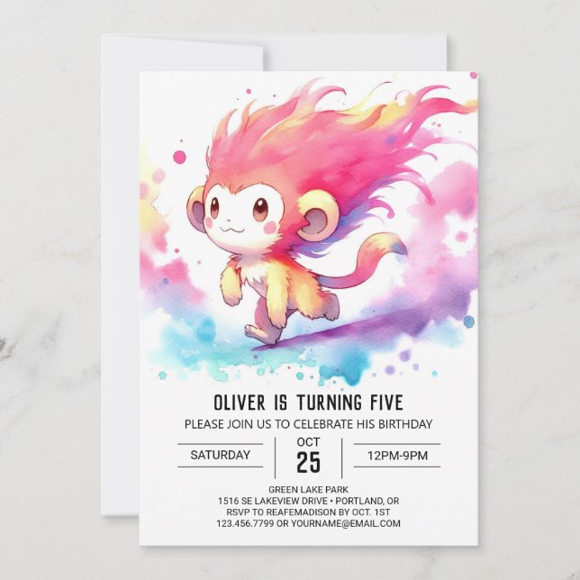 Invitation Anniversaire de la Singe Joyeuse et Fantaisiste (Devant)
