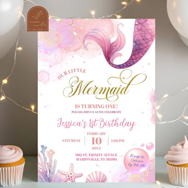 Invitation Anniversaire de la Sirène de la Mer Rose  (Créateur téléchargé)