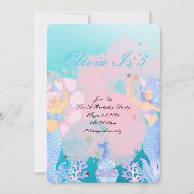 Invitation anniversaire de la sirène de mer (Devant)