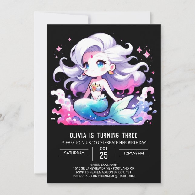 Invitation Anniversaire de la sirène d'océan moderne (Devant)