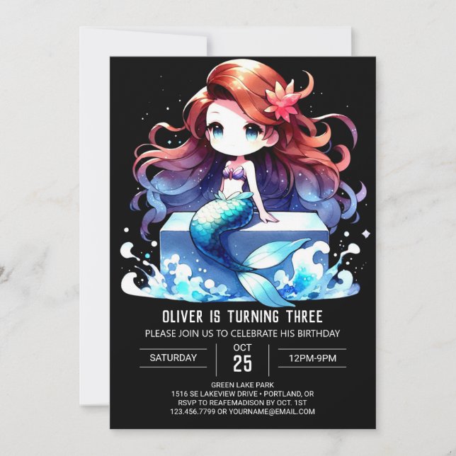 Invitation Anniversaire de la sirène d'océan moderne (Devant)