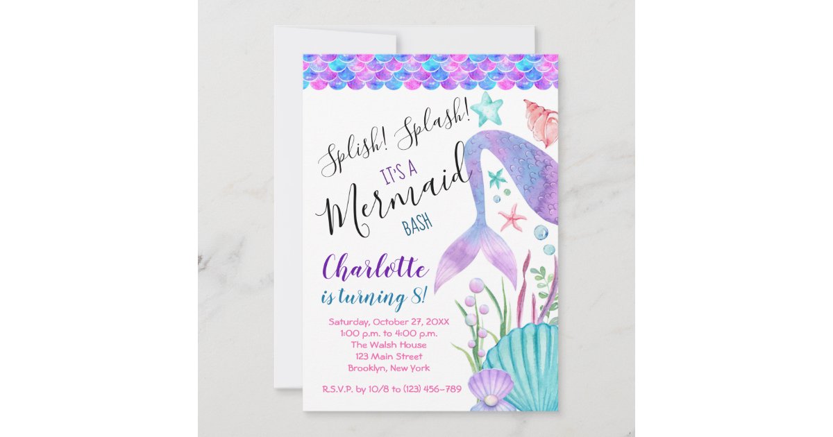 Invitation Anniversaire De La Sirene Eclaboussures Zazzle Fr