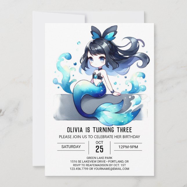 Invitation Anniversaire de la sirène lunaire enchantée (Devant)