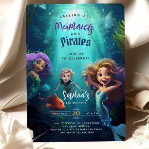 Invitation Anniversaire de la Sirène Magique et du Pirate Int