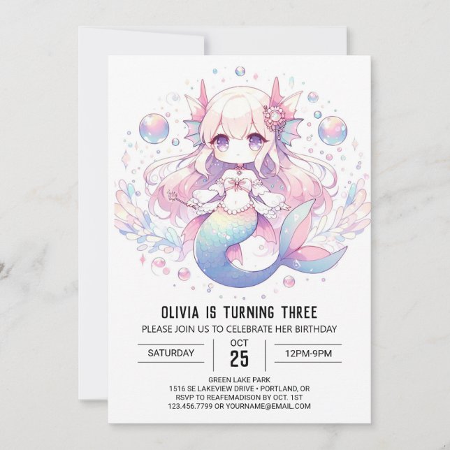 Invitation Anniversaire de la sirène numérique élégante (Devant)