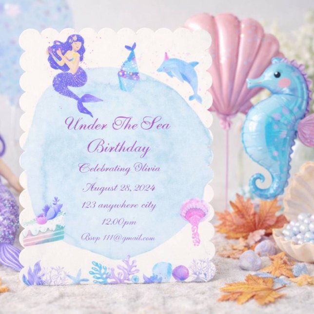 INVITATION ANNIVERSAIRE DE LA SIRÈNE SOUS L'EAU BLEU (Créateur téléchargé)