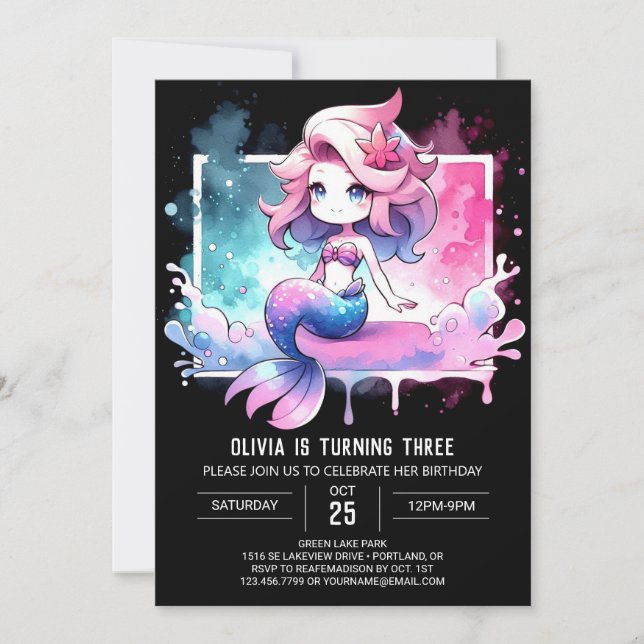 Invitation Anniversaire de la sirène sous-marine moderne (Devant)