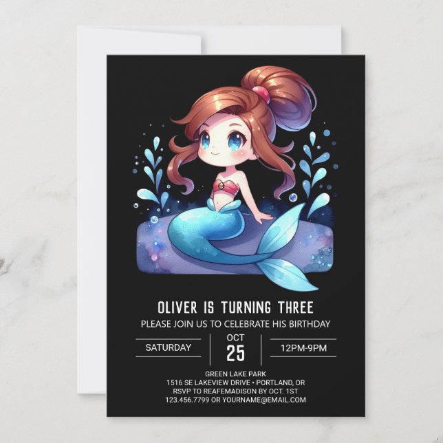 Invitation Anniversaire de la sirène sur mesure (Devant)
