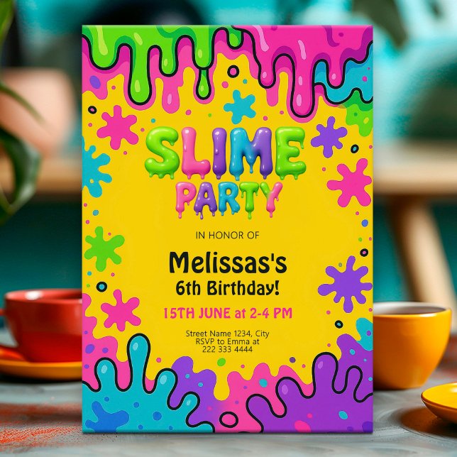 Invitation Anniversaire de la Slime Party pour enfants, do-it (Créateur téléchargé)