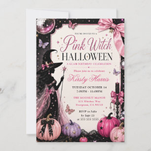 Invitation Anniversaire de la Sorcière Rose Halloween