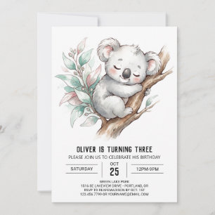 Invitation Anniversaire de la taupe grise eucalyptus dessinée