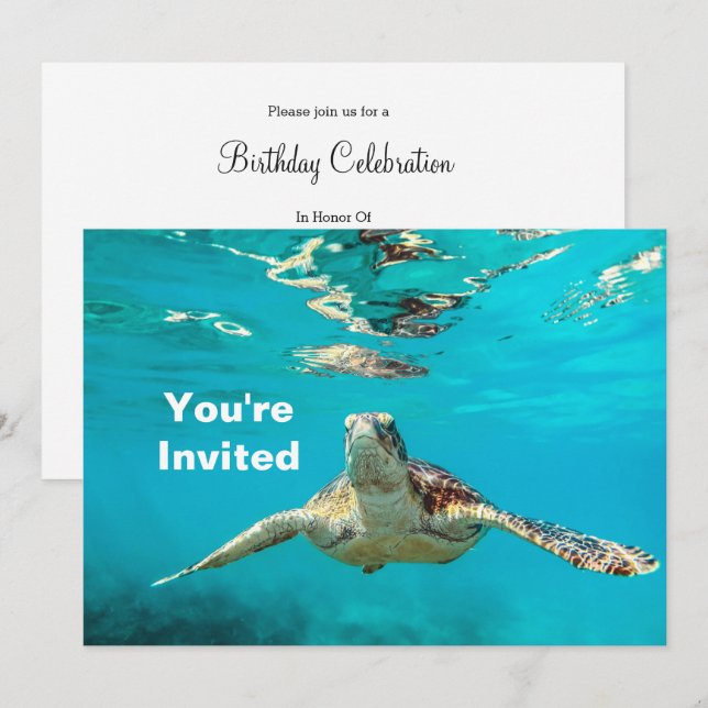 Invitation Anniversaire de la tortue de mer (Devant / Derrière)